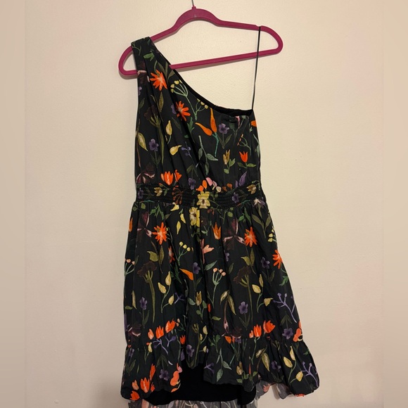 Slate & Willow Black Multicolor Floral High-Low One Shoulder Dress Size 6 - Picture 8 of 12